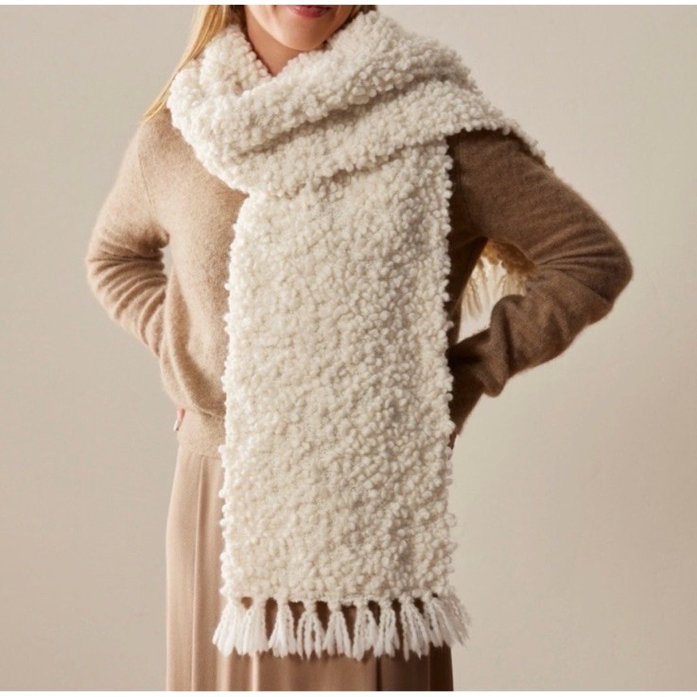 Boll and Branch Boucle Blanket Scarf Cream Wool Cozy One Size New